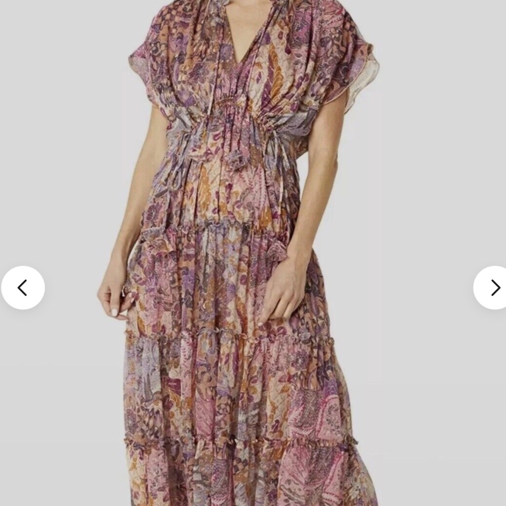 Misa Los Angeles Pink Multi Paisley Tiered Maxi Dress